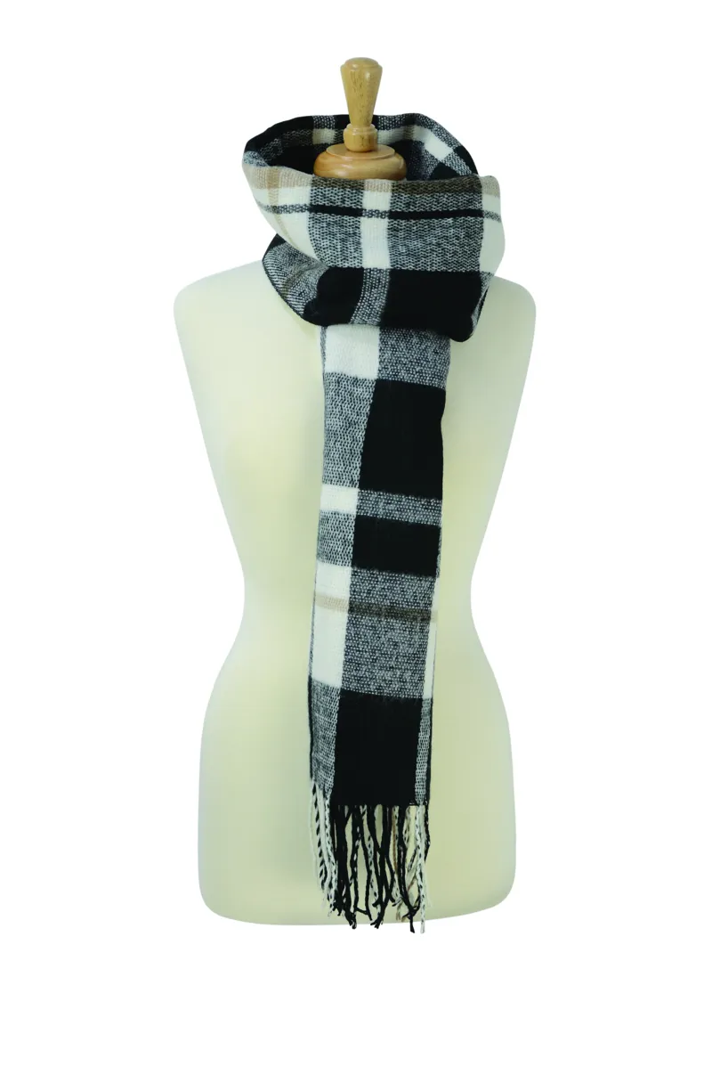 Hy Equestrian Ladies Supersoft Tartan Scarf - Black/White/Grey
